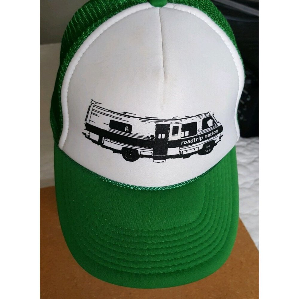 Roadtrip Nation Vintage RV Camping Mesh Snapback Trucker Hat White Green Nissun